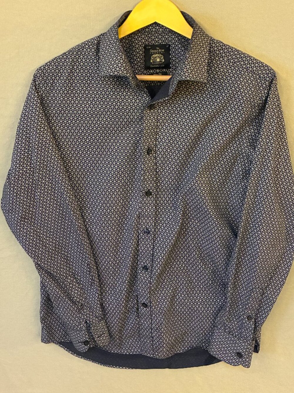 Savile Row Slim Fit Blue Geometric Button Down Dress Shirt L16 Business Casual.
